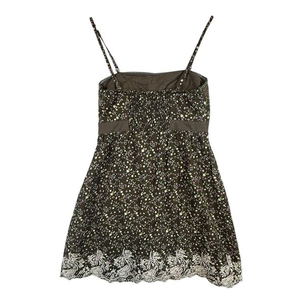 VTG Y2k Brown Dark Florals Embroidered Mini Dress Fairy Whimsy Cotton SIZE SMALL - Picture 2 of 13
